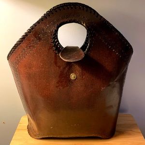 Large hand-sewn Embossed Leather hand bag / purse